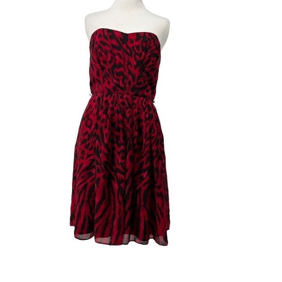 WHBM Red Black Animal Leopard Print Strapless Dress‎ - Picture 1 of 10